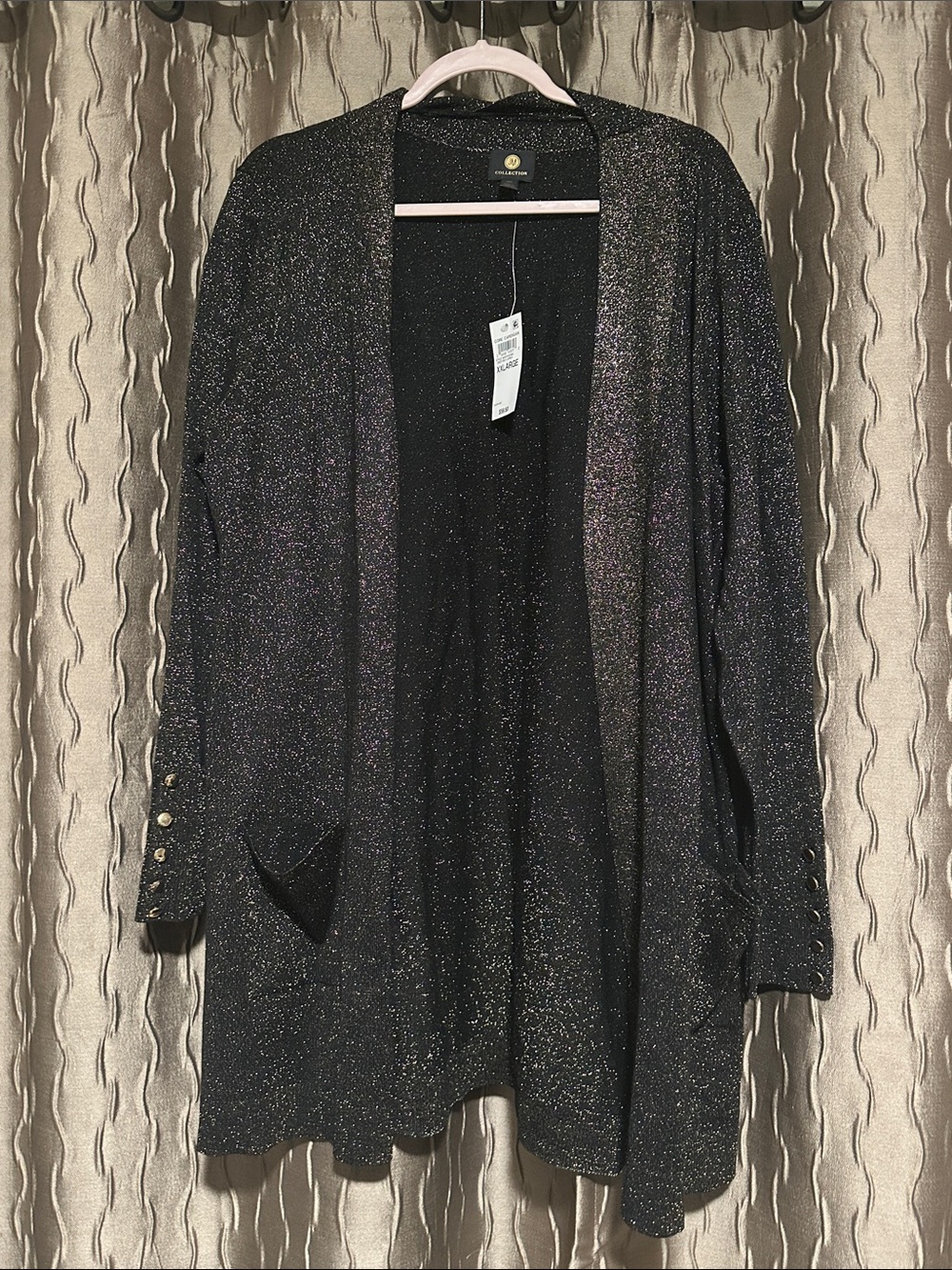 JM Collection Black Sparkle Open-Front Cardigan
